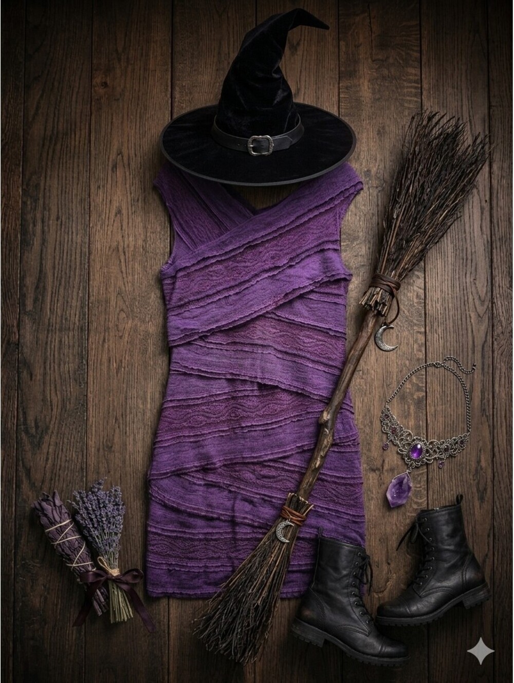 Purple Tiered Lace Knit Dress Halloween Costume Cosplay Gothic Witch Vampire Lg